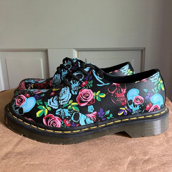 DR. MARTENS 1461 Rose & Skull Oxford Shoes US 7 - Picture 1 of 6